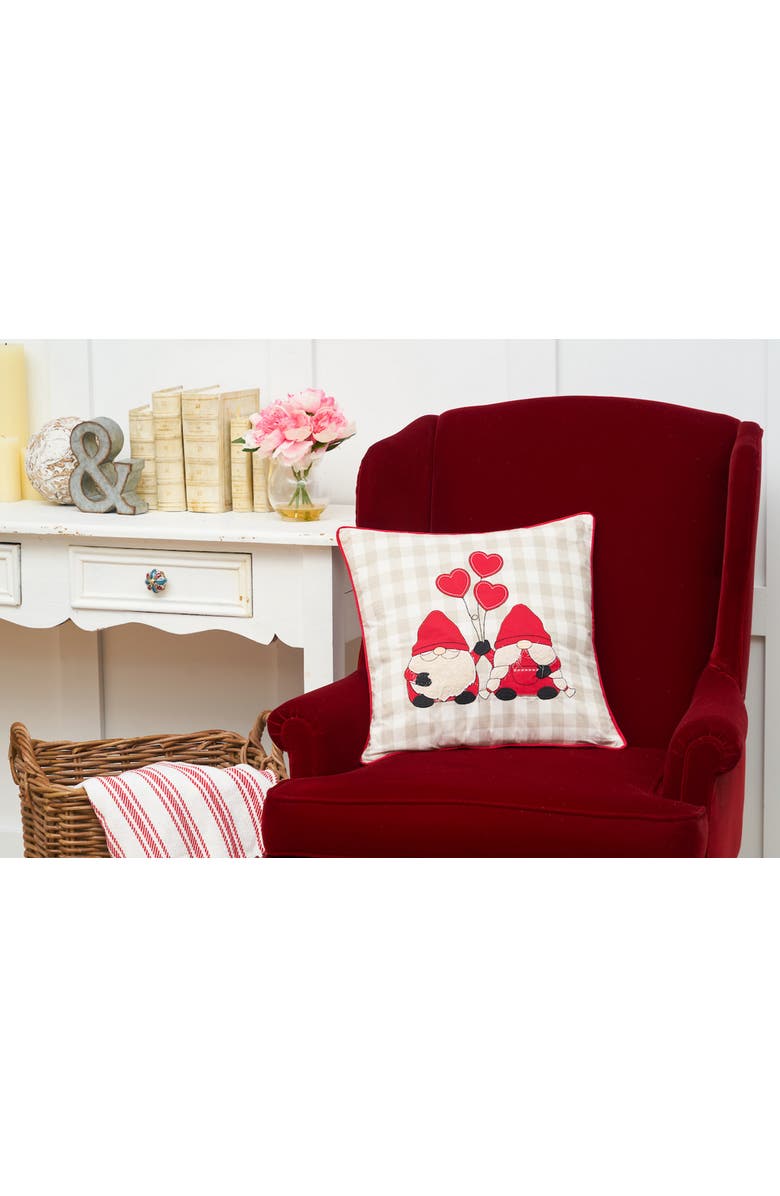 C&F Home Gnomes w/ Heart Balloons Embroidered Valentine's Day Accent Throw Pillow 18" x 18", Alternate, color, Red