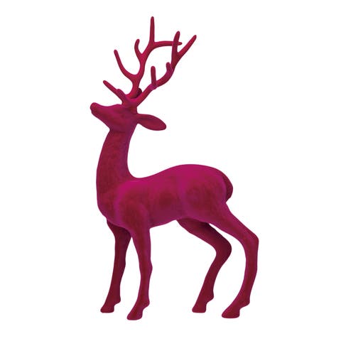 Flocked Plastic Standing Reindeer Decor, Pink