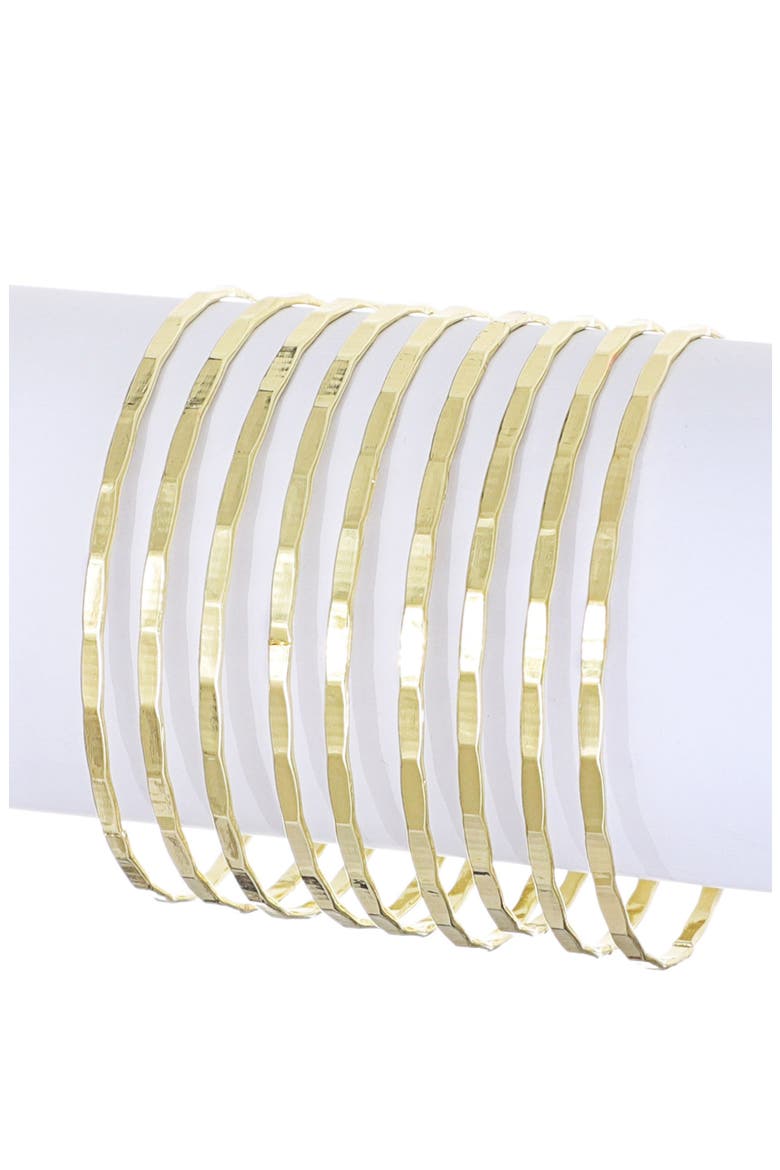 Set of 9 Thin Bangle Bracelets, Alternate, color, GOLD