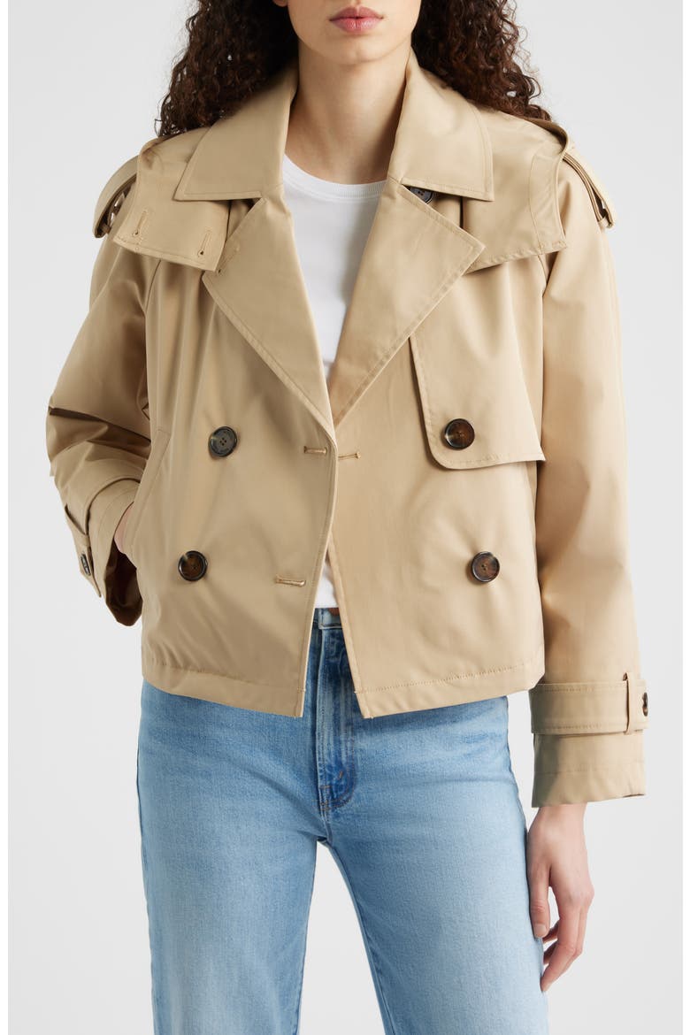 Crop Trench Coat with Removable Hood, Alternate, color, KHAKI