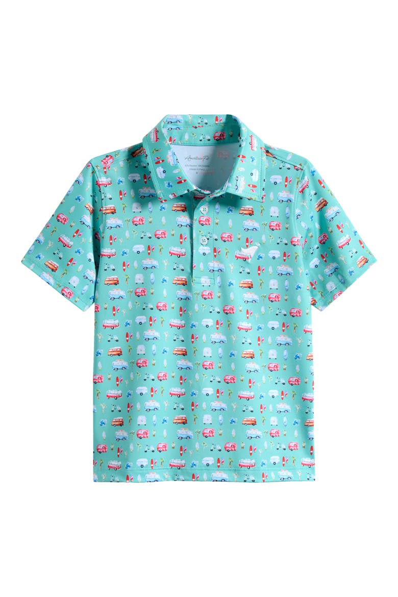 Kids' Beach Print Polo, Main, color, AQUA