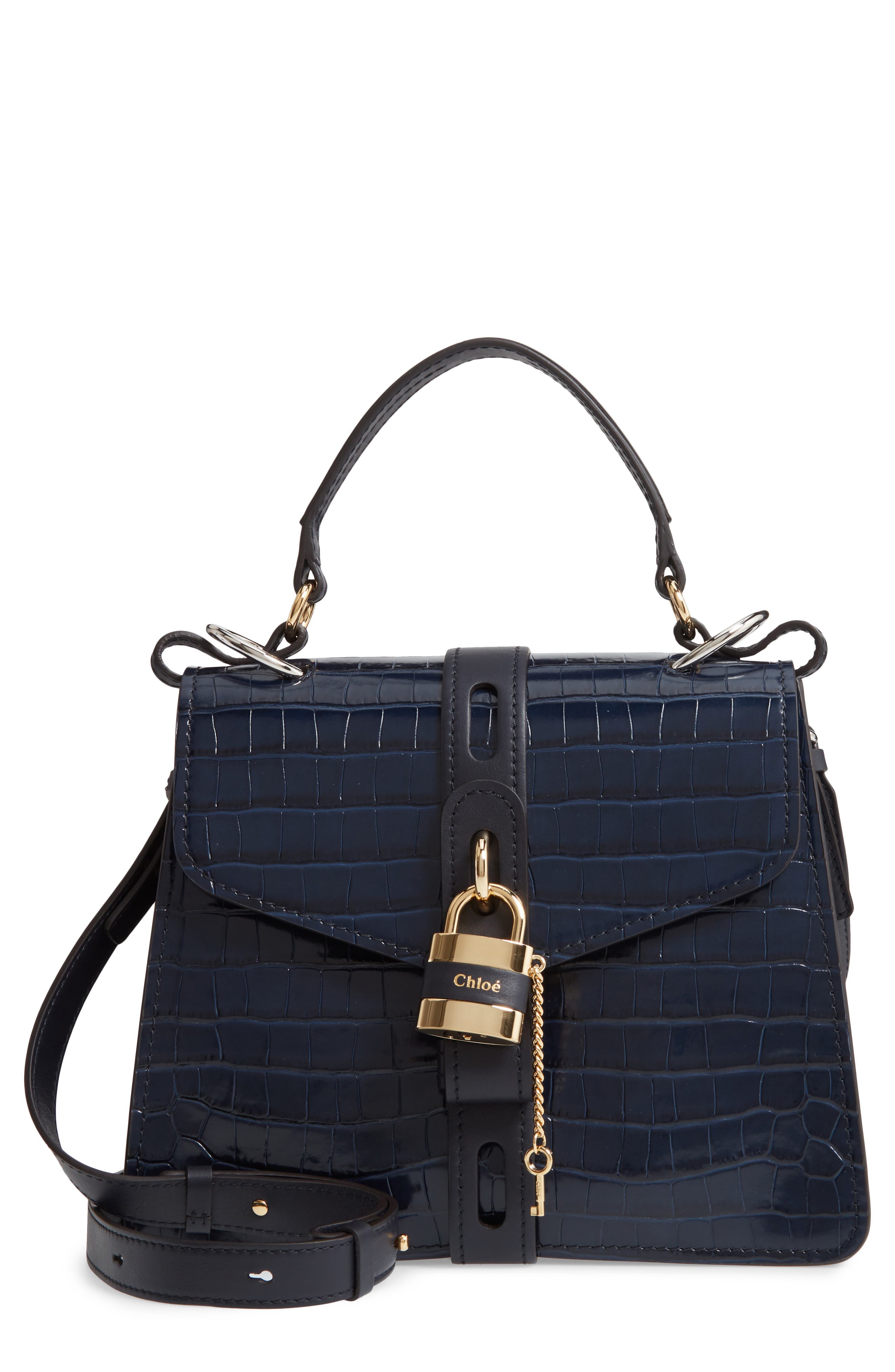 Chloé Medium Aby Croc Embossed Calfskin Shoulder Bag, Main, color, 