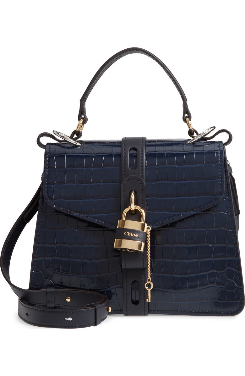 Chloé Medium Aby Croc Embossed Calfskin Shoulder Bag, Main, color,