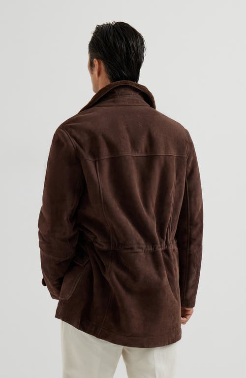 Brunello Cucinelli Men Tone-on-tone Suede Shearling Coat In Brown