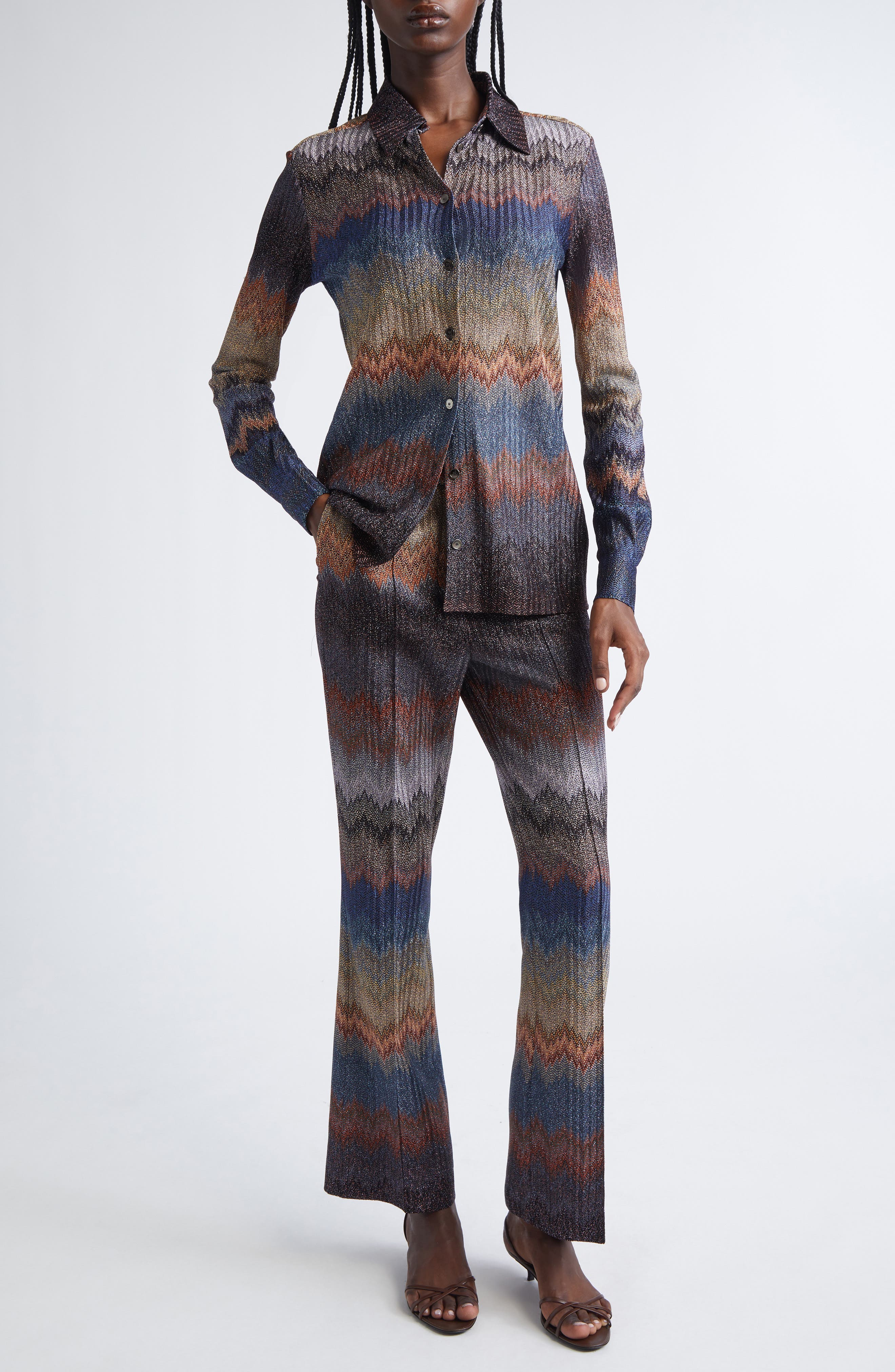 Metallic Snake Zigzag Button-Up Shirt - image 2