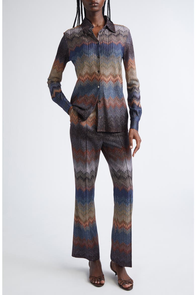 Metallic Snake Zigzag Button-Up Shirt, Alternate, color, MICRO CHECK BLUE TONES