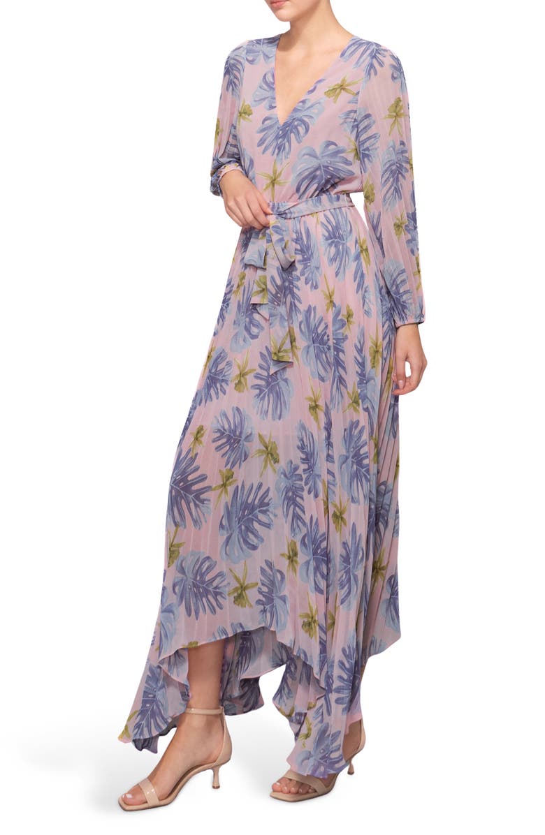 MELLODAY Tie Waist Long Sleeve Pleated Maxi Dress, Alternate, color, Pink Lilac