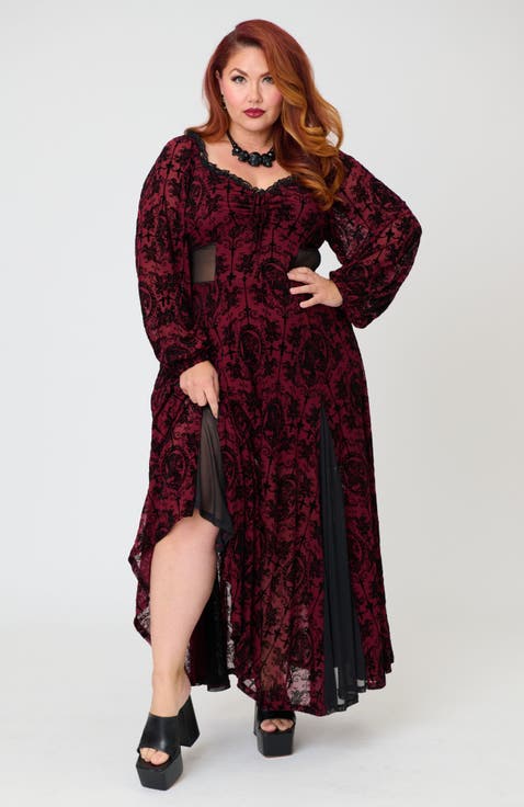 Plus Size Sheer Spiderweb Godet Maxi Dress