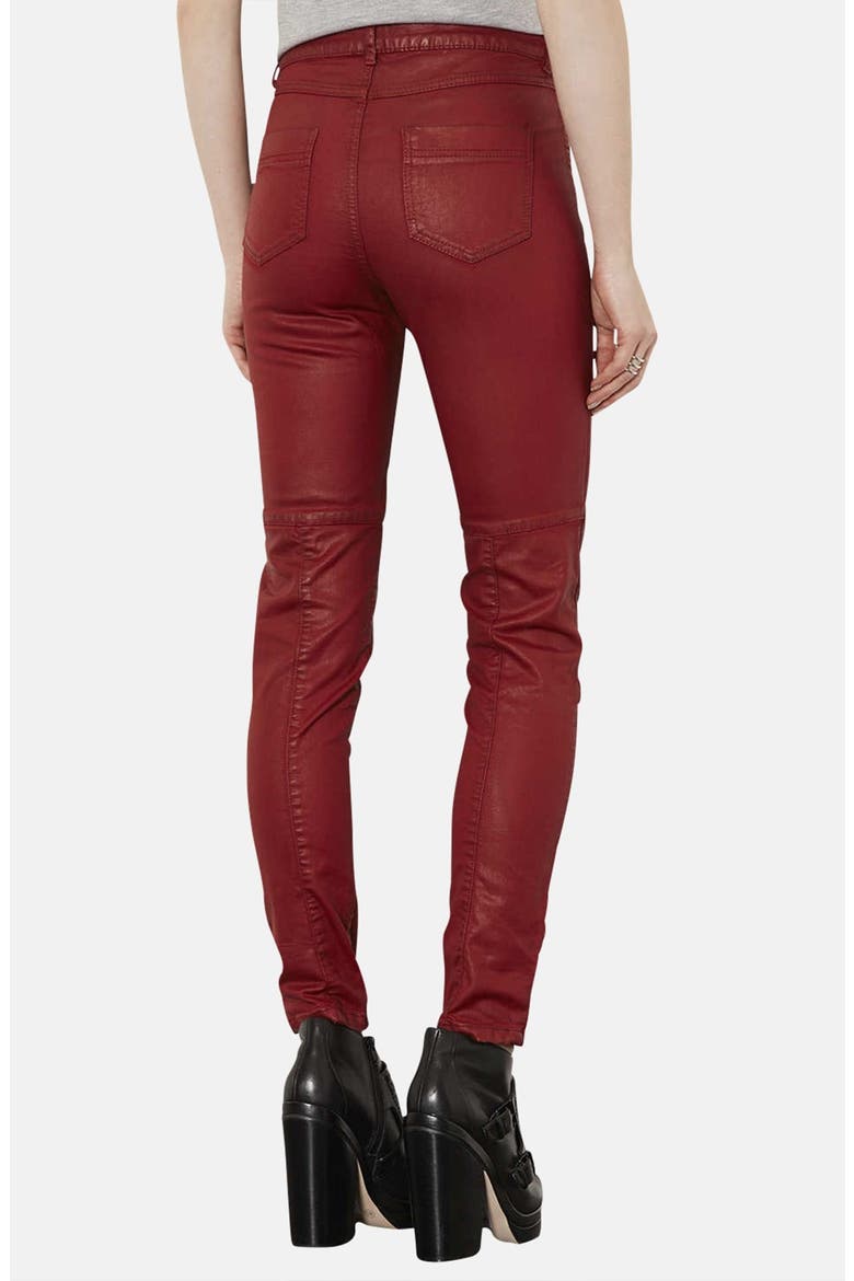 Coated Skinny Biker Pants, Alternate, color, RED