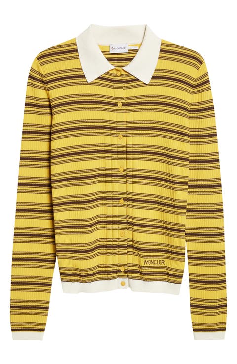 Stripe Fitted Rib Cotton Cardigan