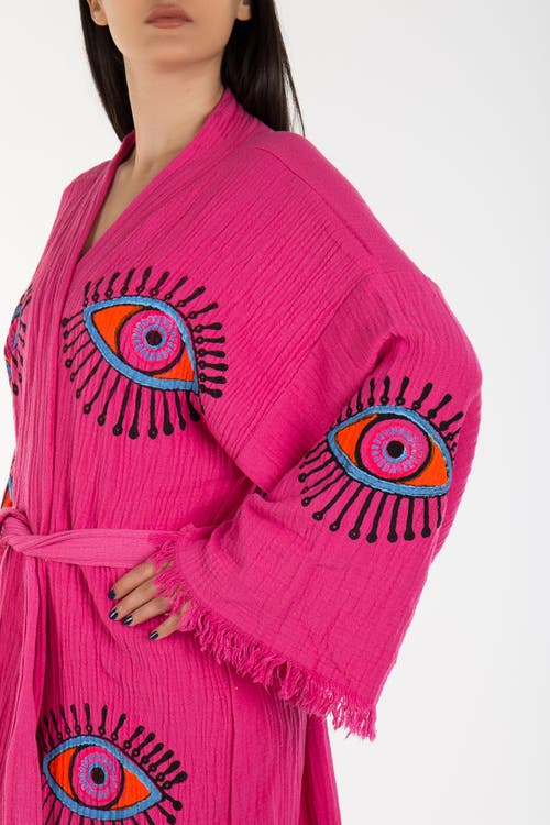 Forever & Always Shoes Aria Evil Eye Handmade Cotton Kimono In Pink