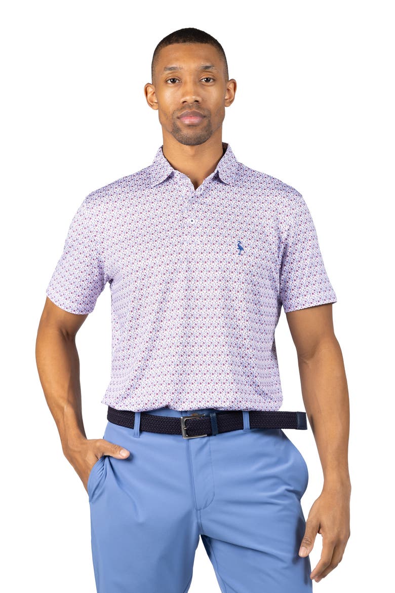 Floral Chain Print Performance Polo, Alternate, color, RED