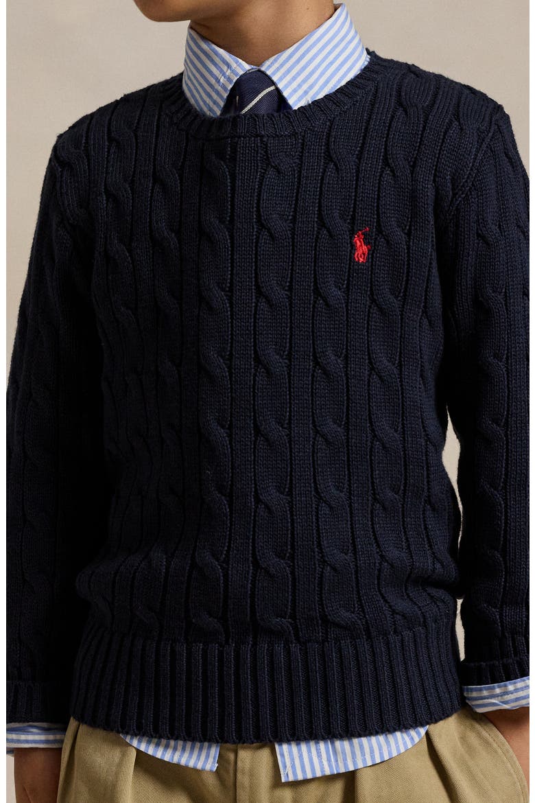 Kids' Cotton Cable Knit Crewneck Sweater, Alternate, color, NAVY