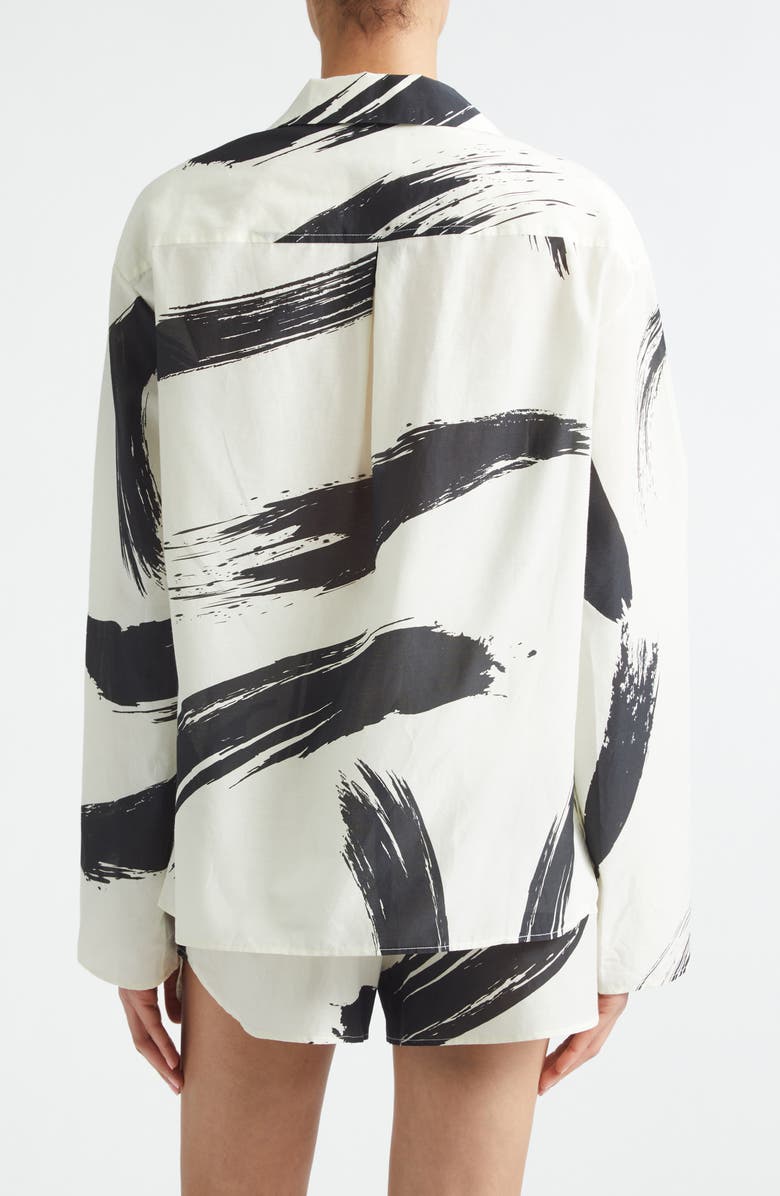 LOULOU DE SAISON Sana Loose Fit Cotton & Silk Voile Button-Up Shirt, Alternate, color, Ivory/ Black