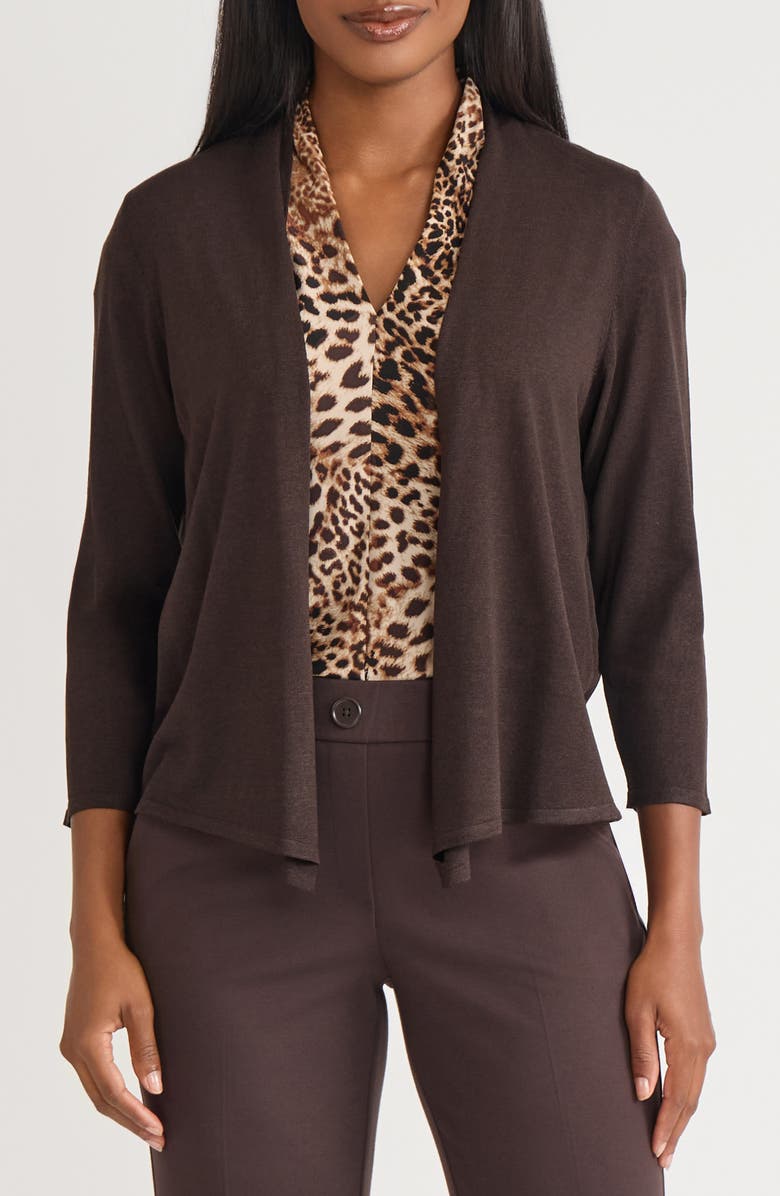 KASPER Open Front Cardigan, Main, color, Rich Chocolate