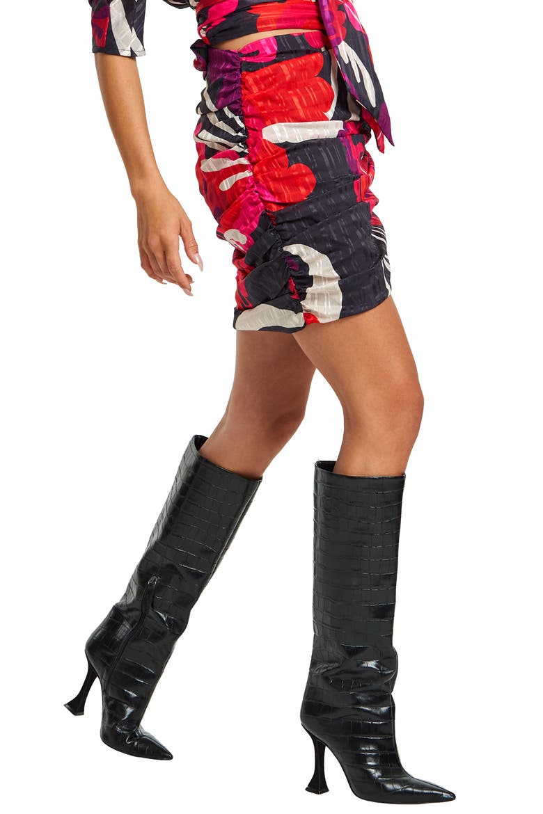 Sadie Ruched Miniskirt, Alternate, color, RED MULTI