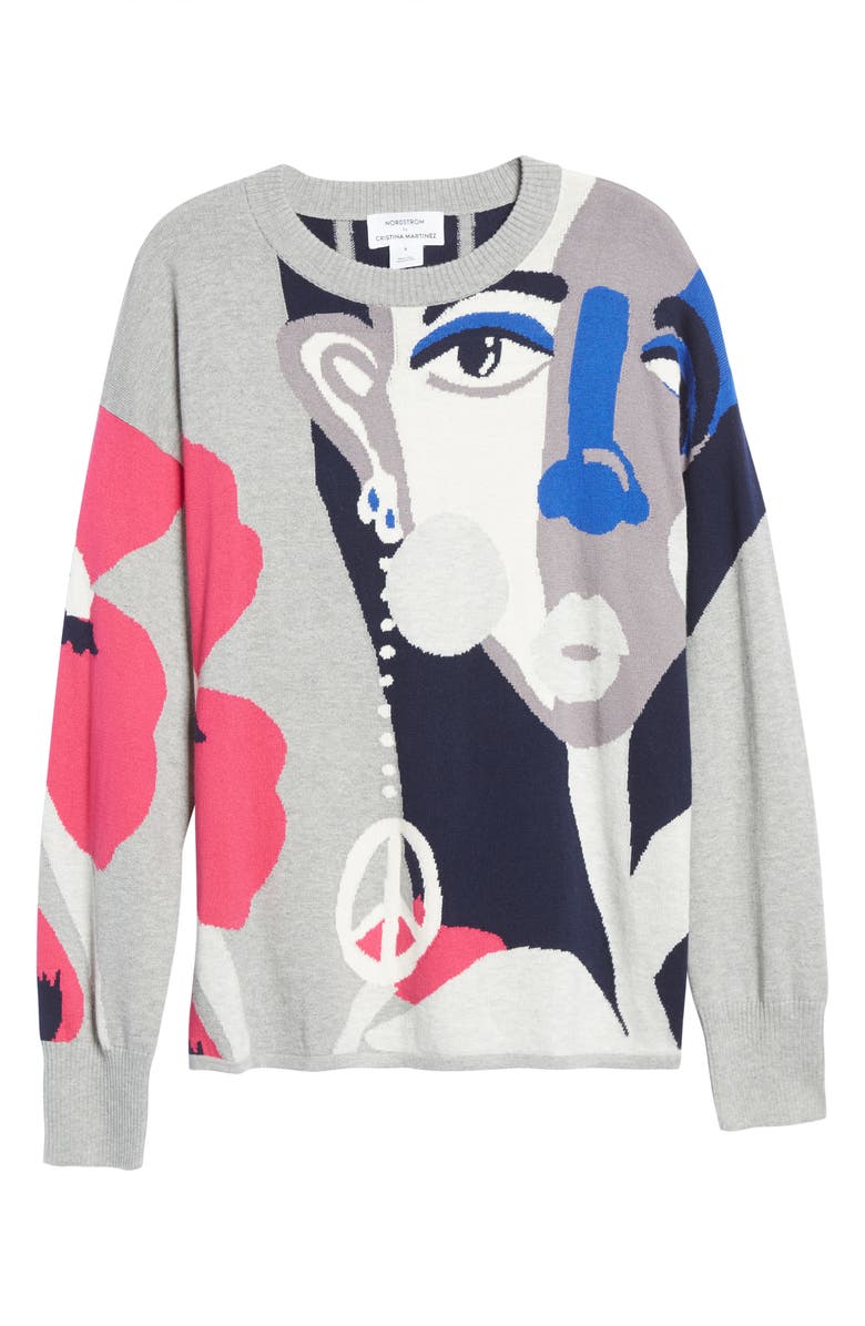 Nordstrom Cristina Martinez Intarsia Design Cotton & Cashmere Crewneck, Alternate, color, 
