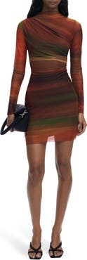 Desigual Ruched Long Sleeve Mesh Minidress