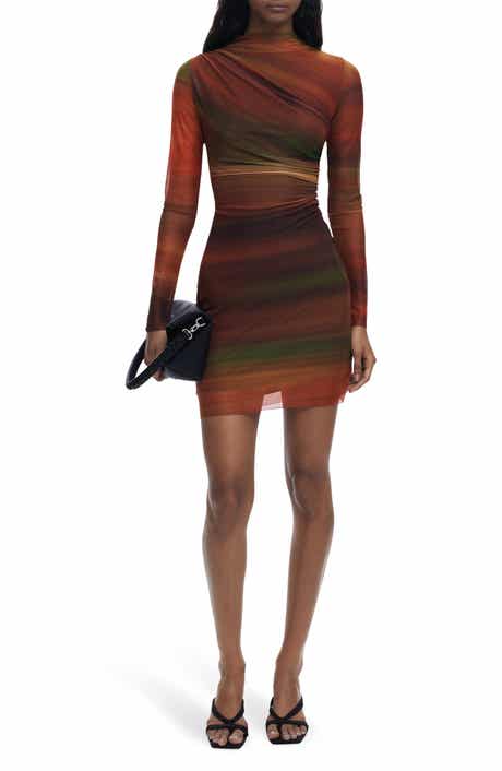 Desigual Ruched Long Sleeve Mesh Minidress