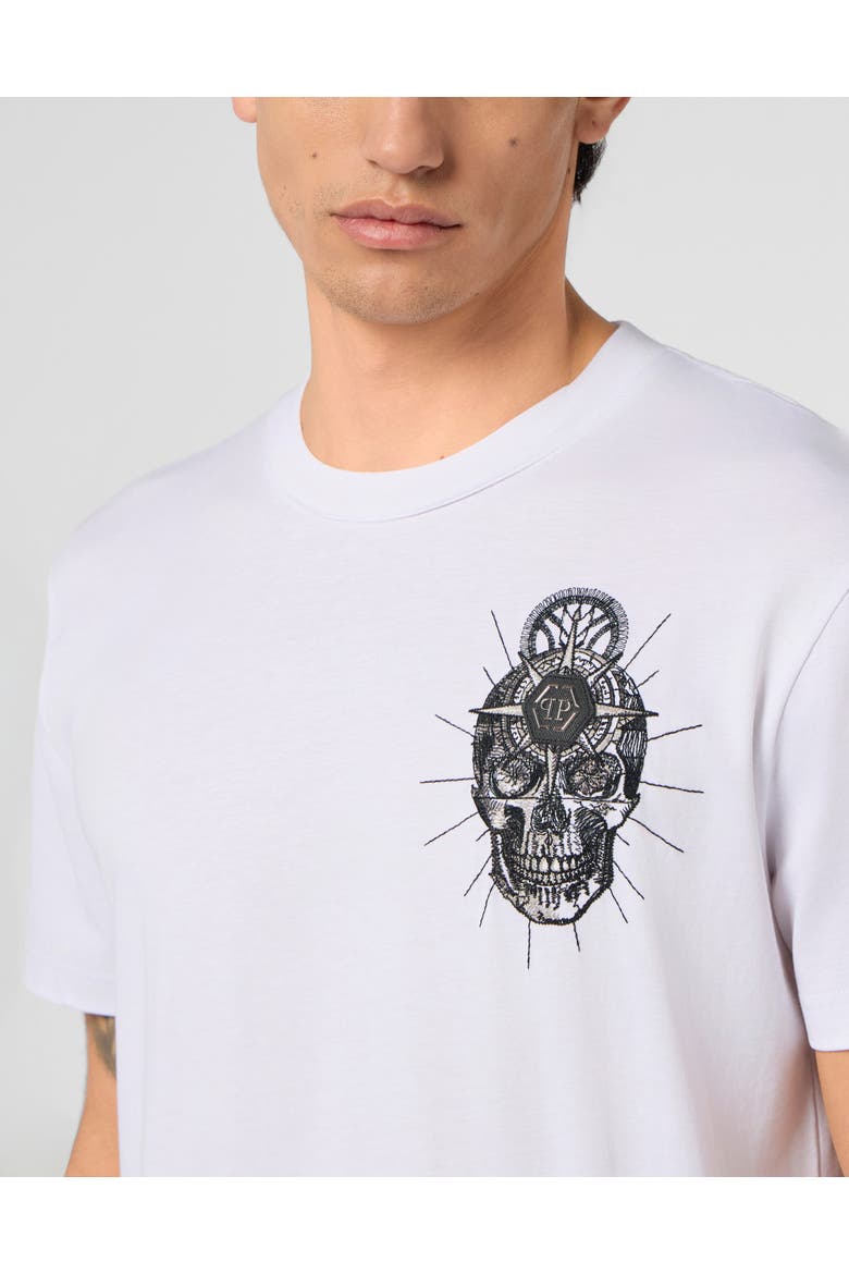 Round Neck T-Shirt Chest Embroidery Skull Men, Alternate, color, white