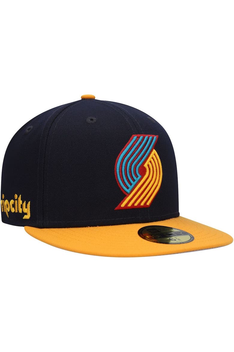 Men's New Era Navy/Gold Portland Trail Blazers Midnight 59FIFTY Fitted Hat, Alternate, color, Navy