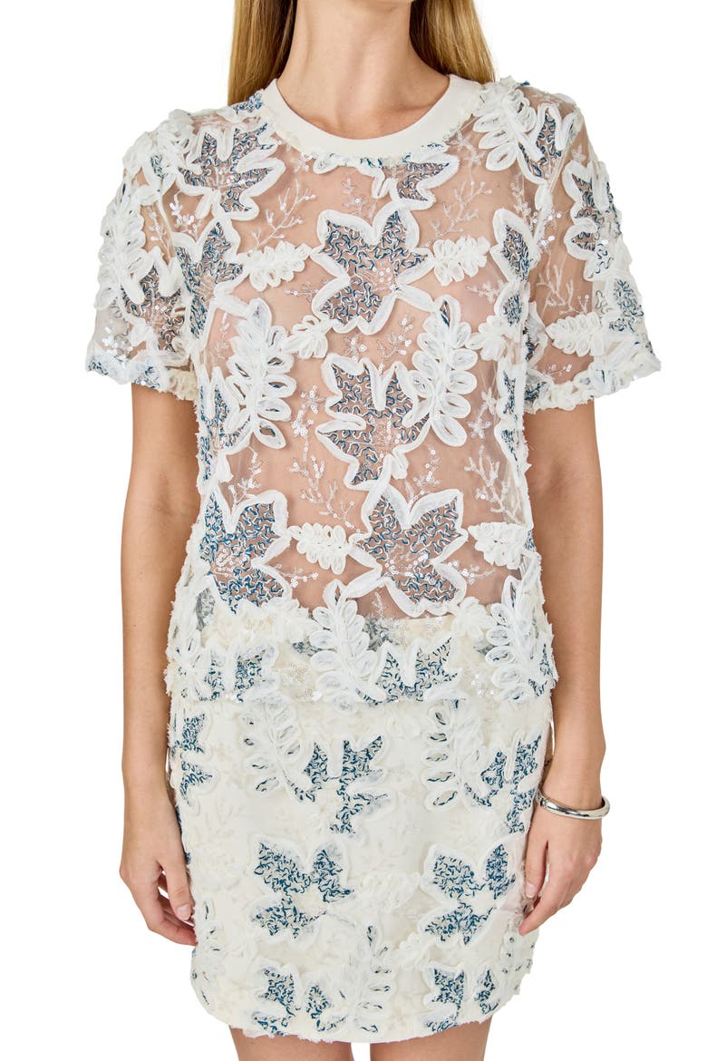 Sequin & Soutache Mesh Top, Alternate, color, IVORY