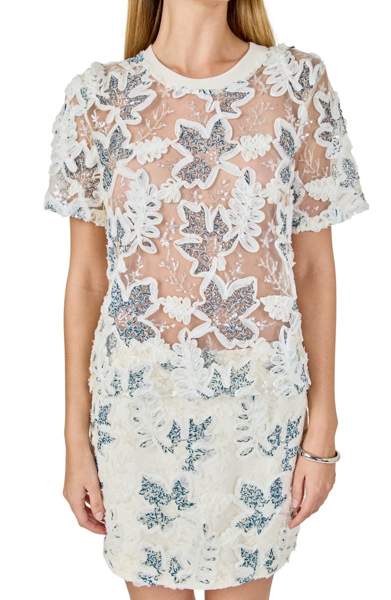 Endless Rose Sequin & Soutache Mesh Top, Alternate, color, Ivory