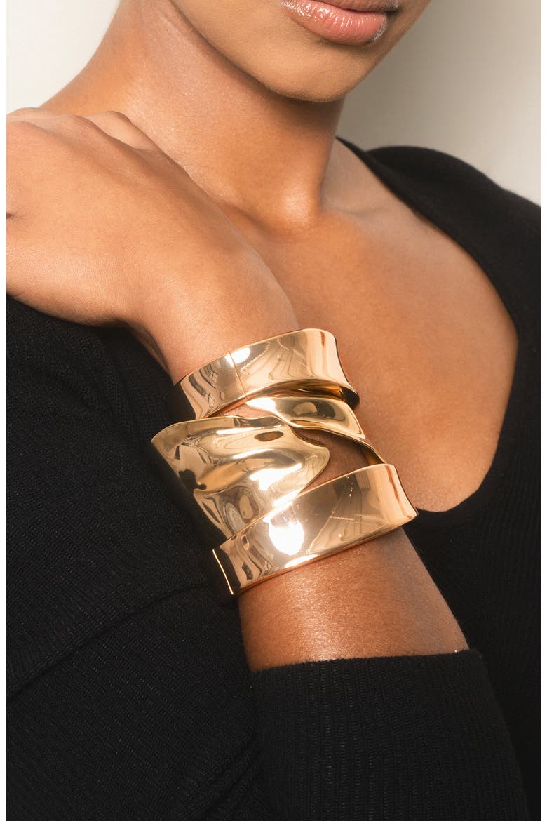 Abstract Cuff Bracelet, Alternate, color, GOLD