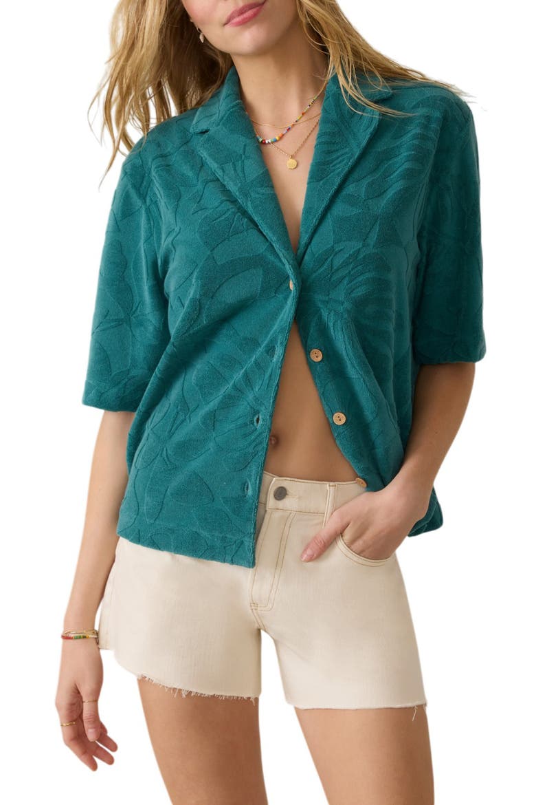 Cabana Towel Terry Camp Shirt, Main, color, EMERALD POOLSIDE FOLIAGE