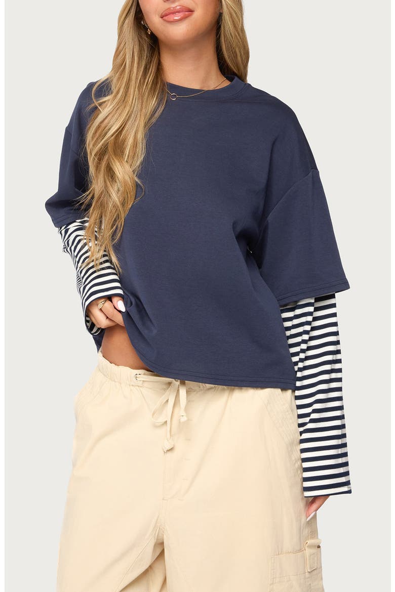 Nacie Layered Striped Long Sleeve T-Shirt, Main, color, NAVY