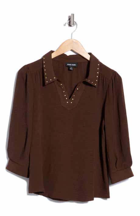 Studded Collar Crepe Top