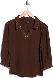 VIVID AURA Studded Collar Crepe Top