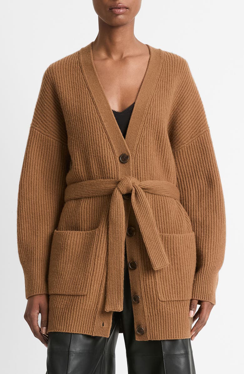 Vince Rib Belted Wool & Cashmere Cardigan, Main, color,