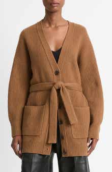 Vince Rib Belted Wool & Cashmere Cardigan
