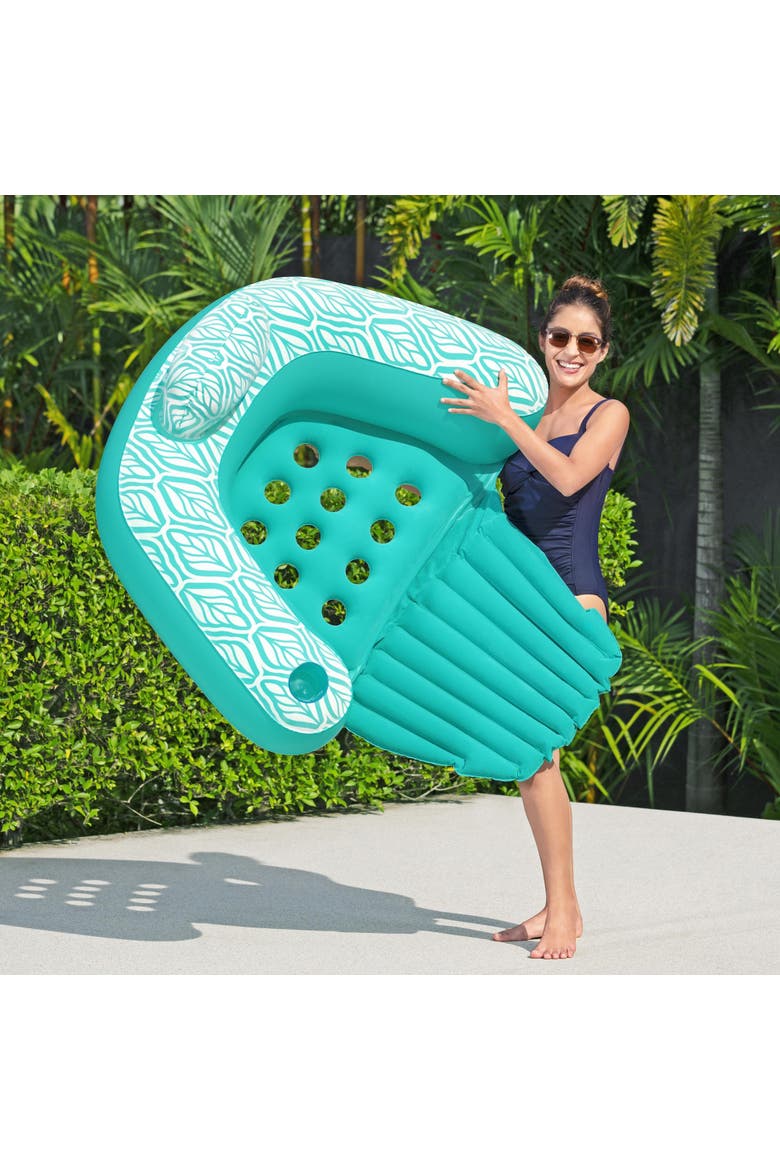 57 Inch Comfort Plush Deluxe Chair Inflatable Pool Lounge with Cup Holder, Alternate, color, Blue