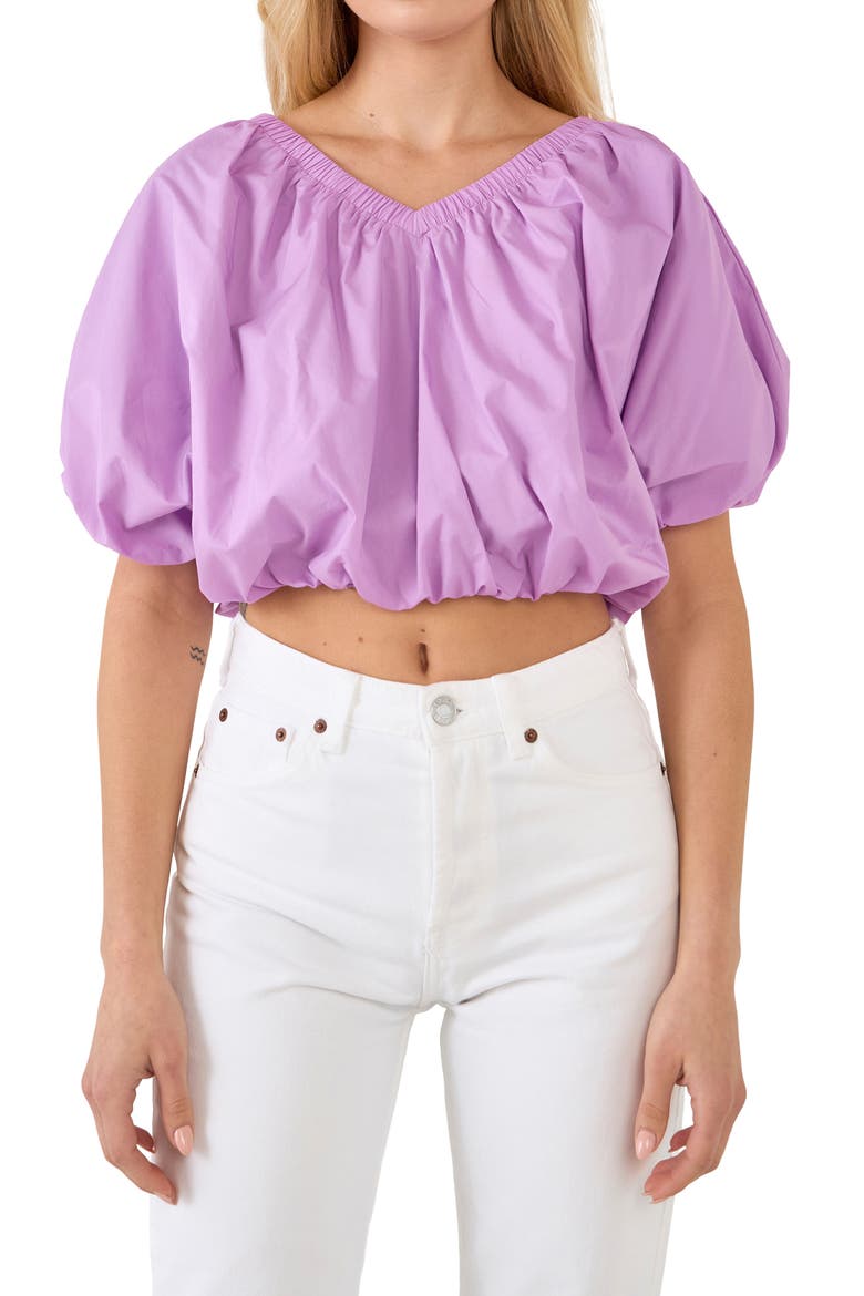 Puff Crop Blouse, Main, color, LILAC