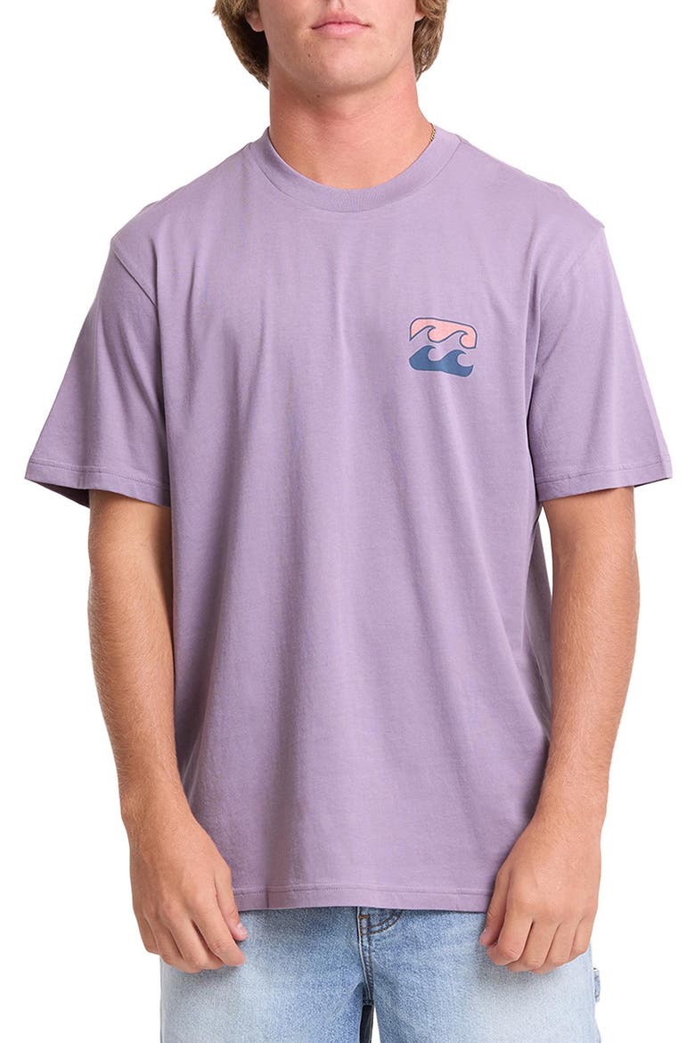 Crayon Wave Loose Fit Short Sleeve Performance Rashguard, Main, color, PURPLE ASH