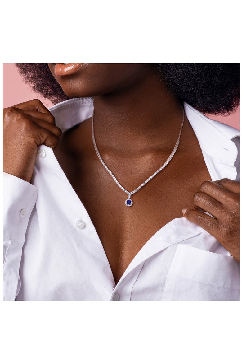 Sterling Silver Created Sapphire Tennis Necklace, Alternate, color, BLUE