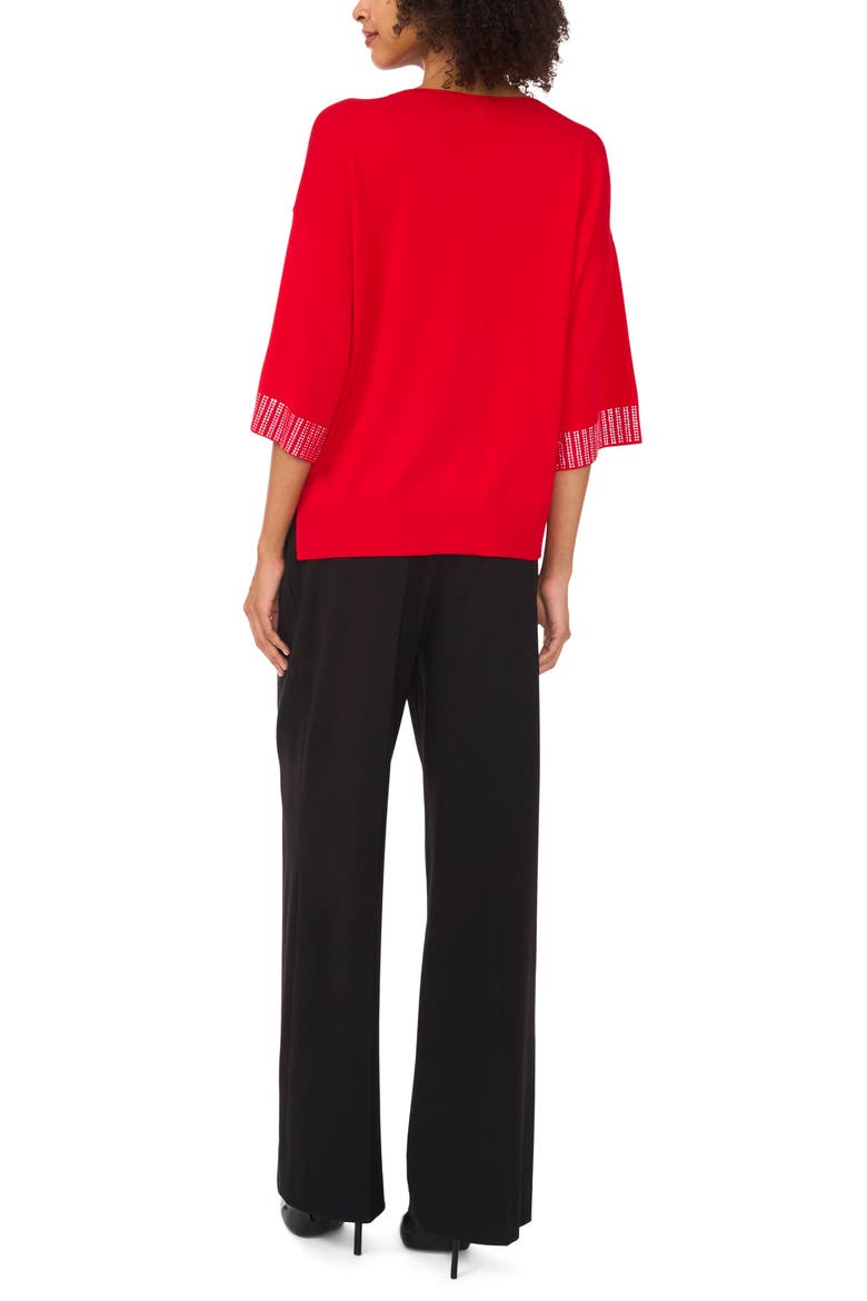 Embellished Trim Three-Quarter Sleeve Sweater, Alternate, color, BRIGHT CHERRY