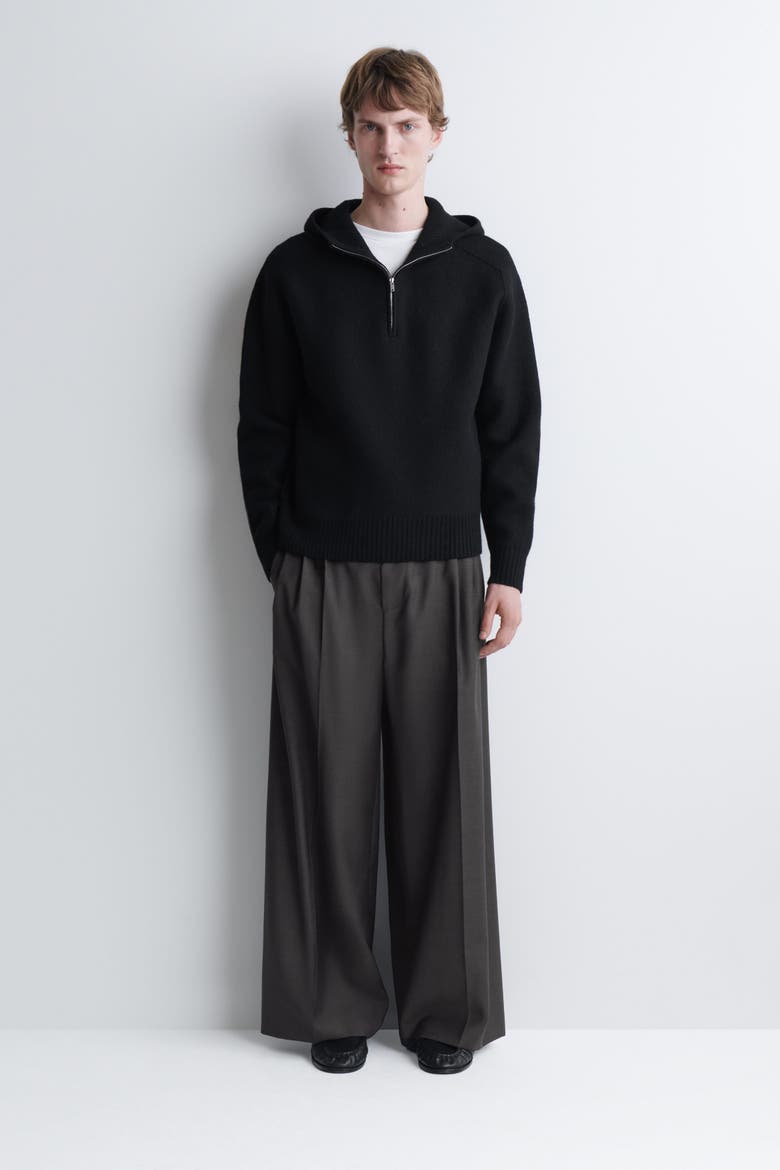 Boiled Merino Wool Half-zip Hoodie, Alternate, color, BLACK