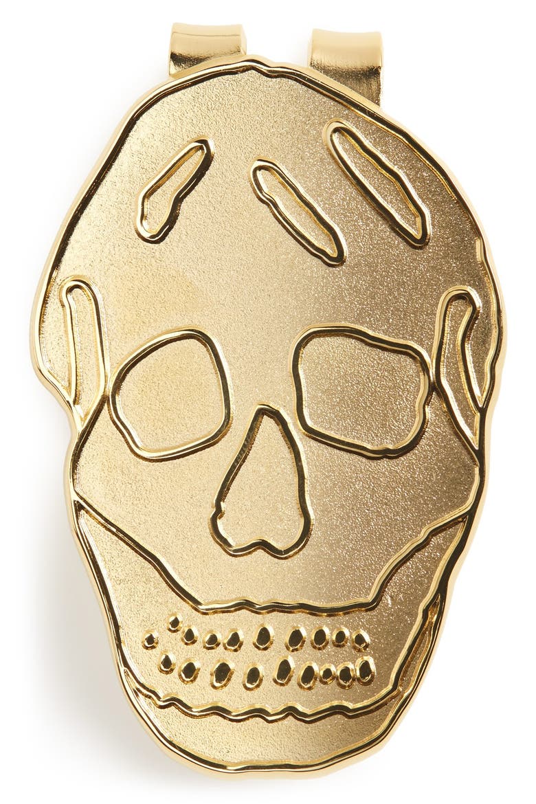 Alexander McQueen Golden Skull Money Clip, Main, color, GOLD