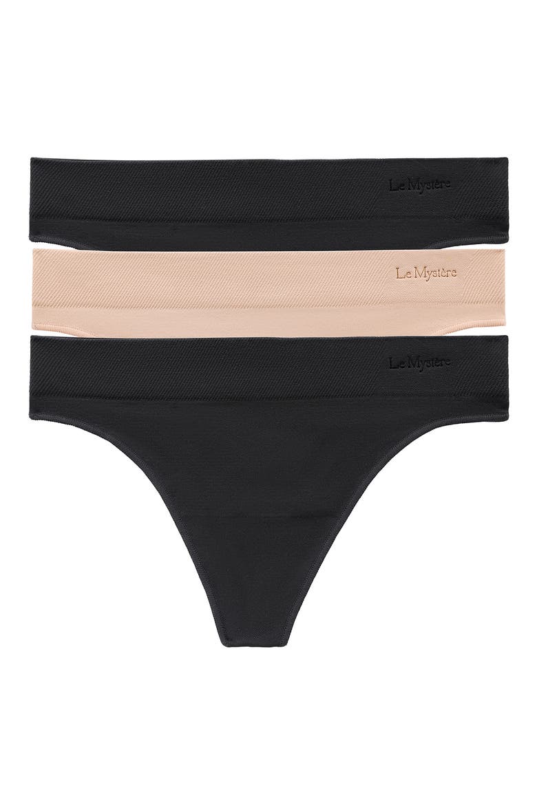 Seamless Comfort Assorted 3-Pack Thongs, Main, color, BLACK/ BLACK/ NATURAL