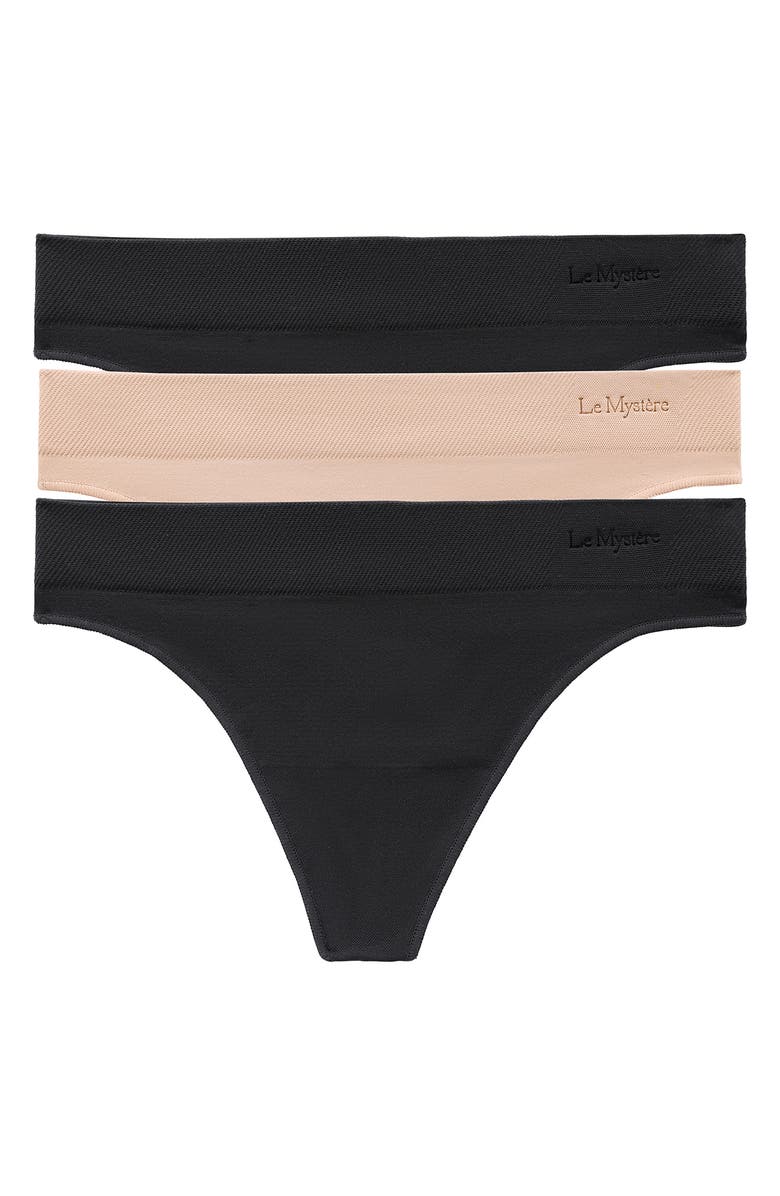 Le Mystère Seamless Comfort Assorted 3-Pack Thongs, Main, color, Black/ Black/ Natural