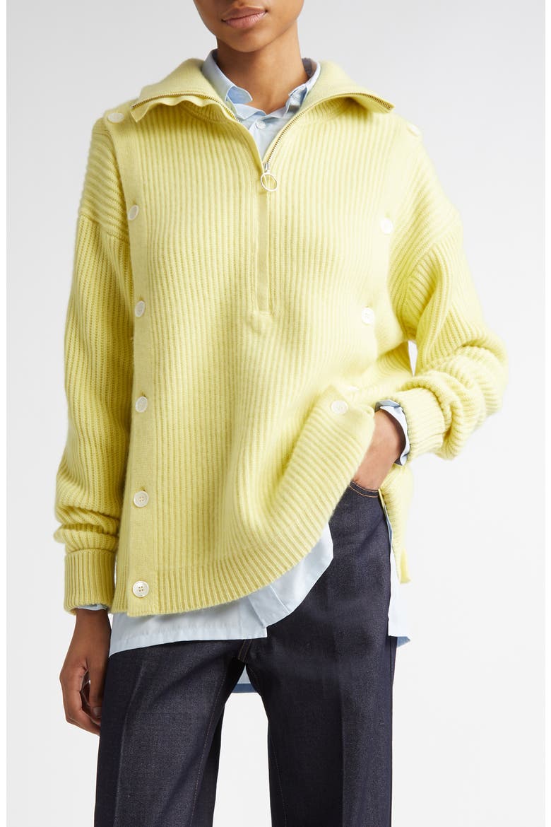 Button Detail Cashmere Rib Sweater, Main, color, YELLOW
