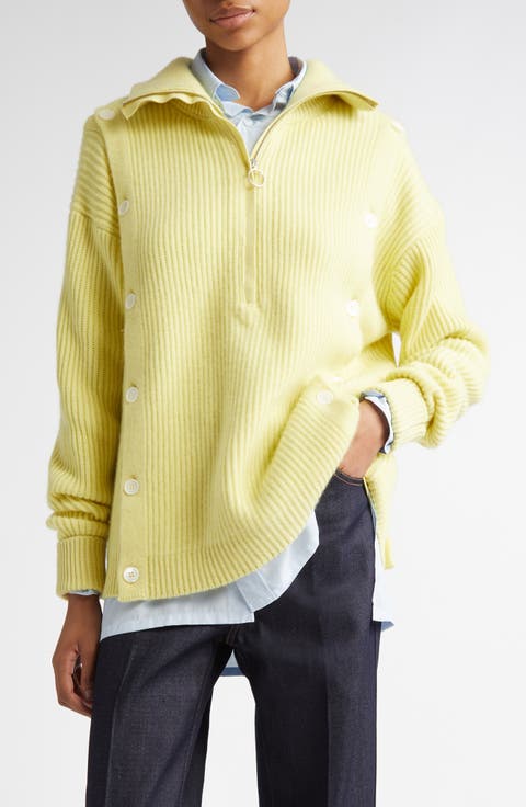 Button Detail Cashmere Rib Sweater