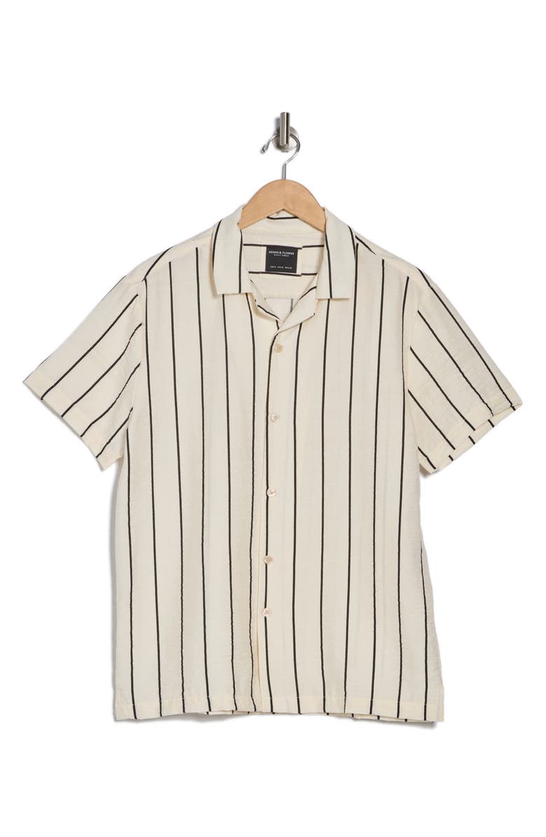 DENIM AND FLOWER Stripe Relax Fit Camp Shirt, Alternate, color, Cream/Black