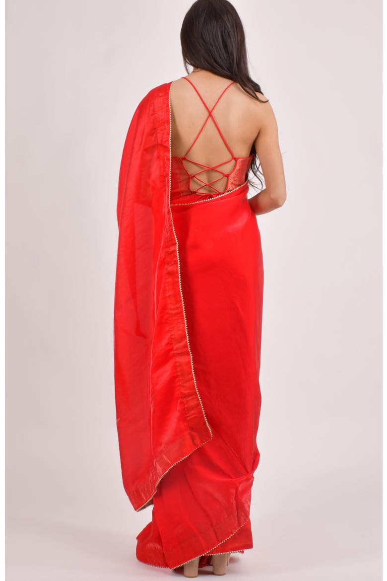 Aria Jacquard Pre-Stitched Saree, Alternate, color, Red