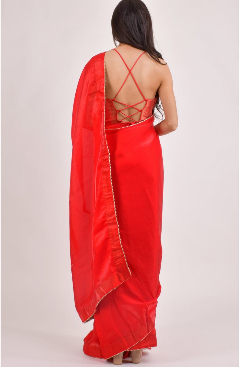 RAAS Aria Jacquard Pre-Stitched Saree, Alternate, color, Red