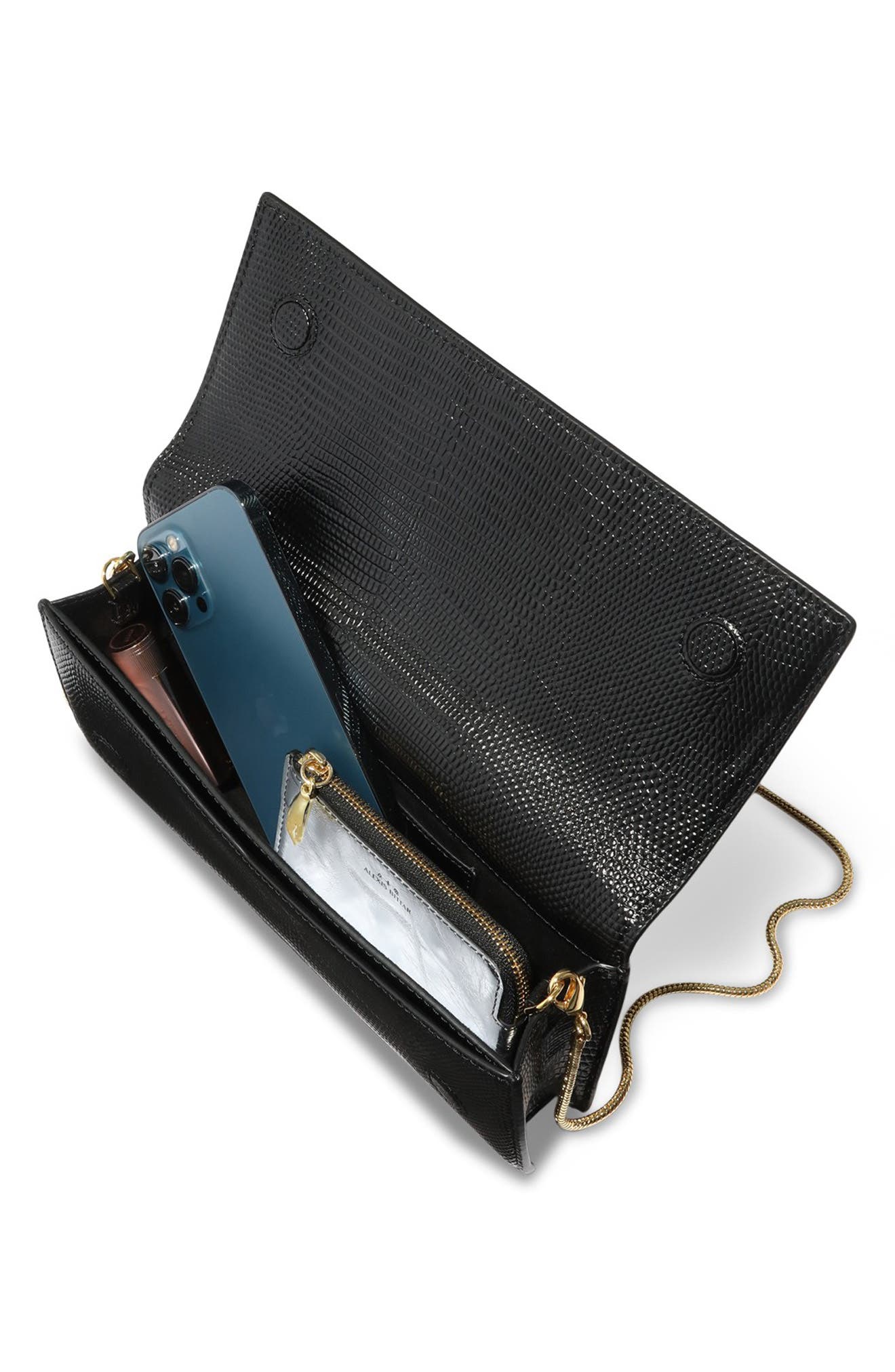 Alexis Bittar Twisted Side Handle Leather Clutch, Alternate, color, Black