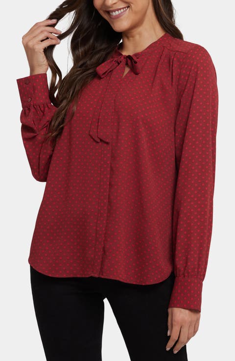 Tie Neck Button-Up Shirt